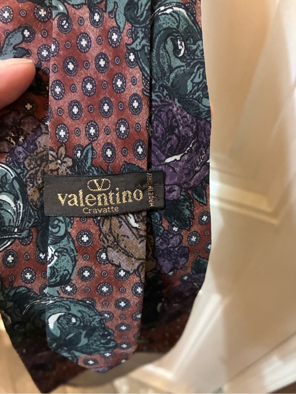 Vintage Valentino Burgundy Floral Silk Tie